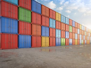 3d rendering stack of containers at container port or terminal