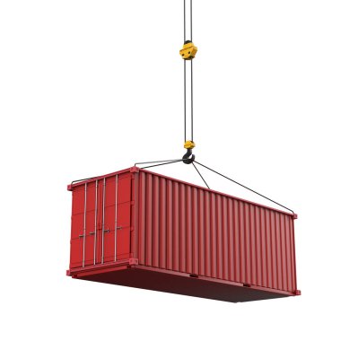 3d rendering red container with hook isolated on white background