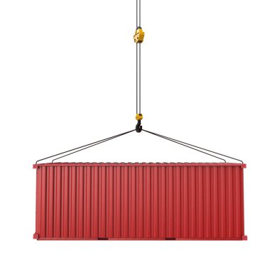 3d rendering red container with hook isolated on white background