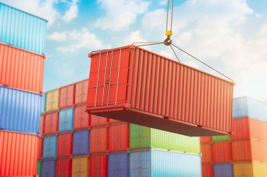 3d rendering stack of containers at container port or terminal