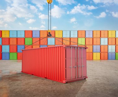 3d rendering container with hook at container port or terminal