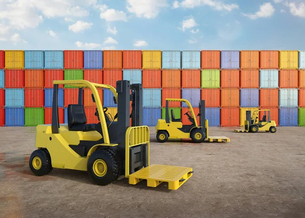 Rendering Forklift Truck Container Terminal — 스톡 사진