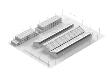 3d rendering white industry model or smart industrial estate park with infrastructure development