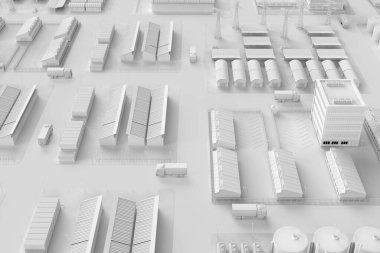 3d rendering white industry model or smart industrial estate park with infrastructure development