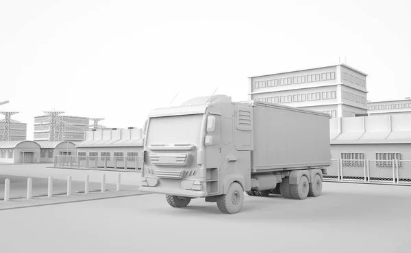 Rendering White Logistic Trailer Truck Lorry Model Industrial Estate Smart — Stockfoto