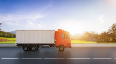 3d rendering logistic van trailer truck or lorry on highway