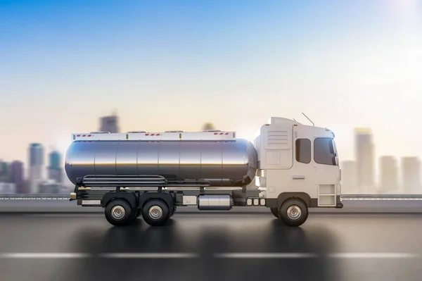 3d rendering logistic oil tank semi trailer truck or lorry on highway road