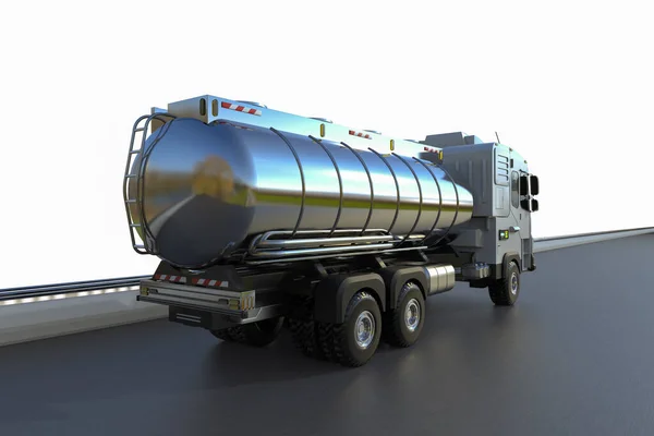 3d rendering logistic oil tank semi trailer truck or lorry on highway road with white background