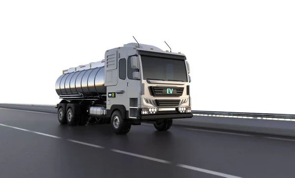 3d rendering ev logistic oil tank semi trailer truck or lorry on highway road with white background