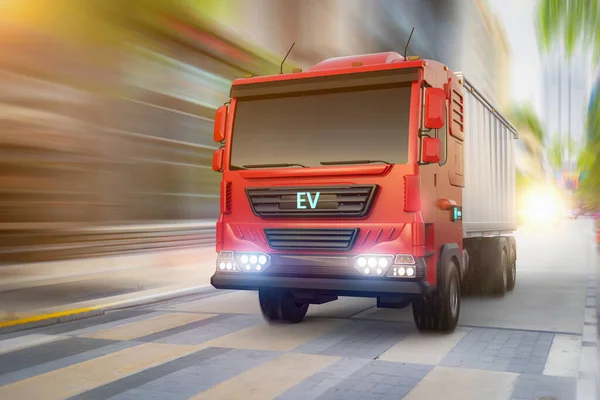 3d rendering ev logistic van trailer truck or lorry on highway