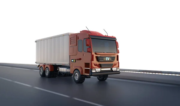 3d rendering ev logistic van trailer truck or lorry on highway with white background