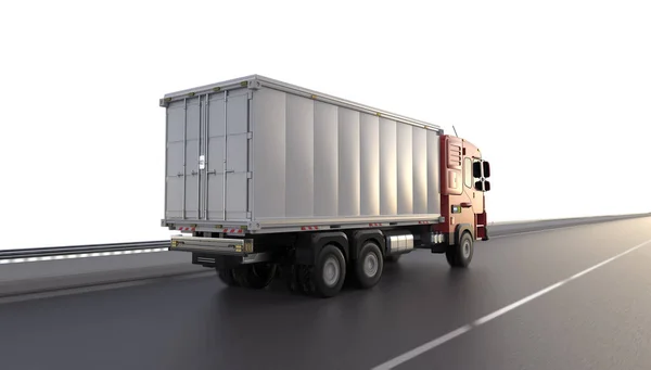 3d rendering ev logistic van trailer truck or lorry on highway with white background