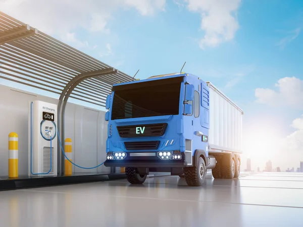 Rendering Logistic Trailer Truck Electric Vehicle Lorry Charging Station — Stockfoto