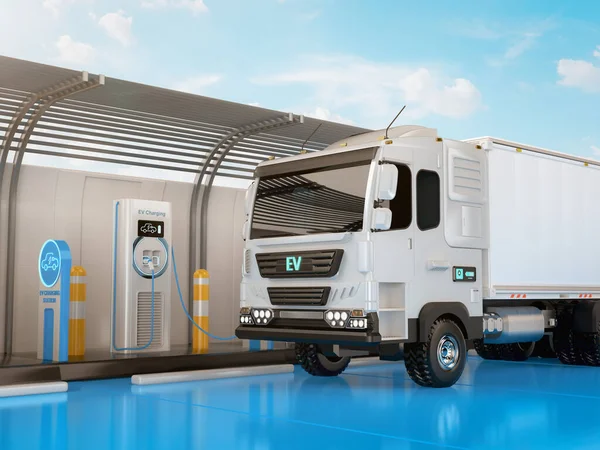 Rendering Logistic Trailer Truck Electric Vehicle Lorry Charging Station — Stockfoto