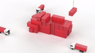 İçinde konteynır yığını olan bir grup lojistik karavan.