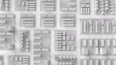 3D rendeleme beyaz endüstri modeli veya akıllı endüstriyel emlak parkı altyapı geliştirme 4k video