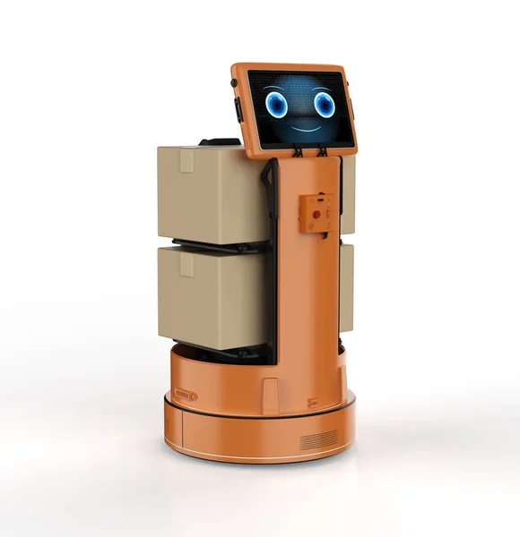 Renderowania Robota Magazynowego Lub Robota Asystenta Przenośnych Pudełek — Zdjęcie stockowe
