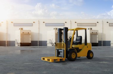 Depoda 3D boş forklift çizimi