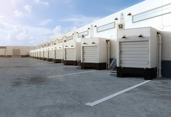 Rendering Warehouse Exterior Shutter Doors Truck Parking Lots — Stock Photo, Image