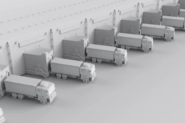 Rendering Group Logistic Trailer Trucks Lorries Warehouse — Stock Photo, Image