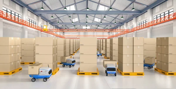 Automation Warehouse Concept Rendering Delivery Robots Carry Boxes — Stock Photo, Image