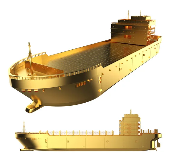 3Dレンダリング黄金の貨物船又は白に隔離された船舶 — ストック写真