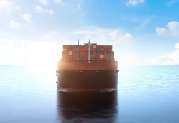 Rendu Cargo Navire Avec Des Conteneurs Dans Océan — Photo
