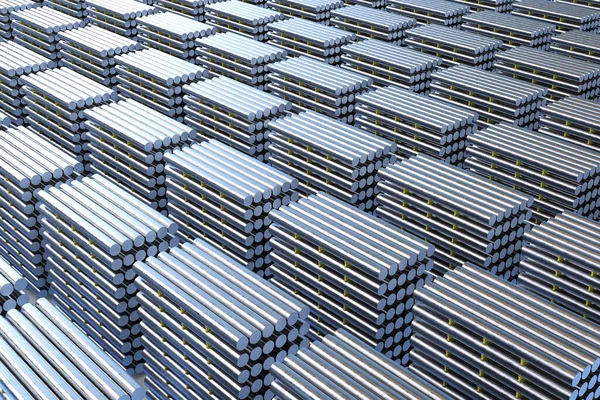 Rendering Heap Shiny Aluminium Billets Factory — Stock Photo, Image