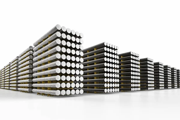 Rendering Heap Shiny Aluminium Billets Factory — Stock Photo, Image