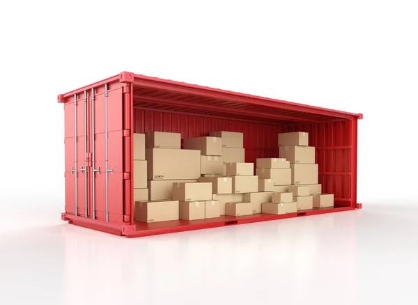 Logistic Business Rendering Heap Carton Boxes Cardboard Boxes Red Container — Stock Photo, Image