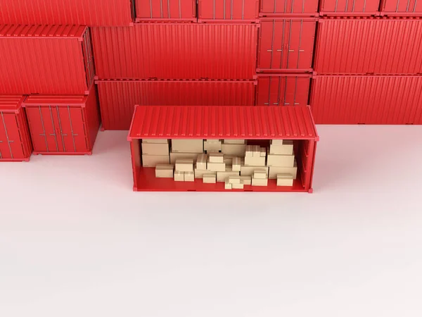 Działalność Logistyczna Stertą Kartonów Lub Kartonów Czerwonym Pojemniku — Zdjęcie stockowe