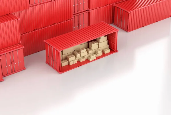 Logistic Business Rendering Heap Carton Boxes Cardboard Boxes Red Container — Stock Photo, Image
