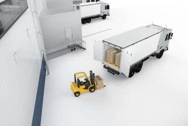 3D lojistik römork ya da kamyon karton kutuları tamamen yüklüyor 