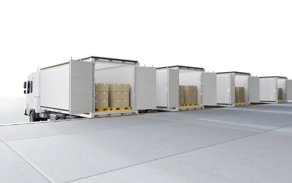 Rendering Logistik Anhänger Lkw Oder Lkw Voll Beladenen Kartons — Stockfoto