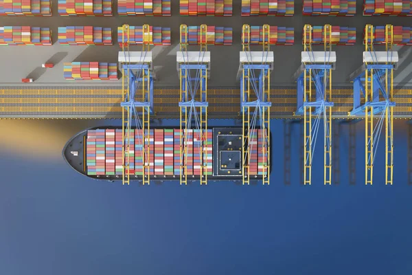 3D在港口交付货船或装有集装箱的船只 — 图库照片