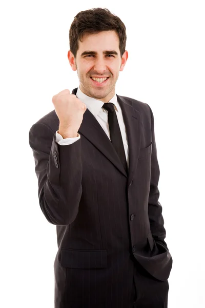 Winning young business man on white background — Stock Photo, Image