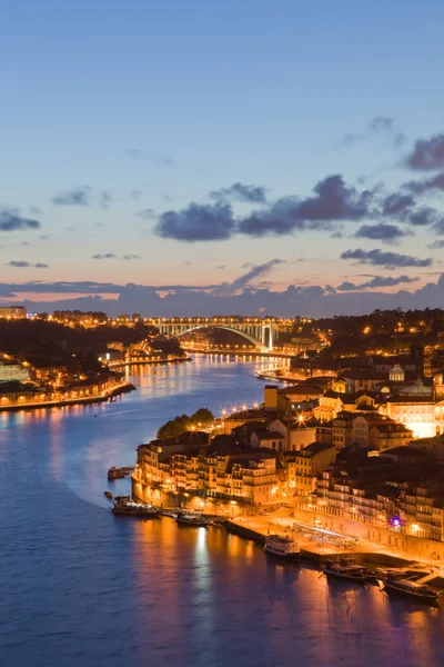 Panorama old city Porto at river Duoro,with Port transporting bo — Stock Photo, Image