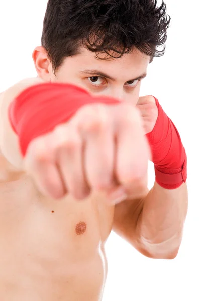 Junge mma Kämpferin Nahaufnahme Porträt, isoliert auf weiß — Stockfoto