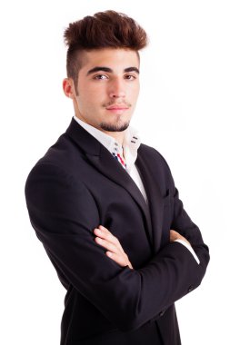 Retrato de hombre de negocio exitoso joven, aislado en blanco