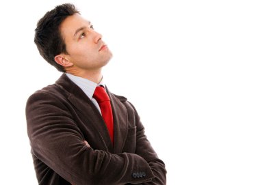 genç iş adamı beyaz zemin üzerine düşünme