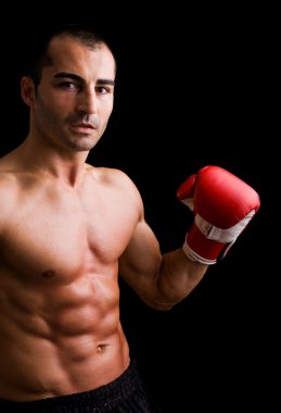 siyah arka plan üzerine genç boksör fighter