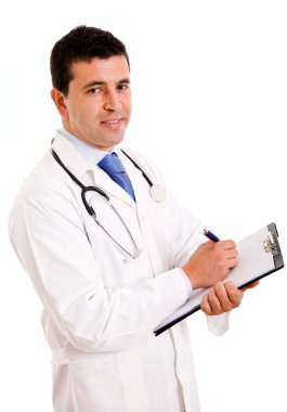 mutlu doktor ile üzerine beyaz izole Pano