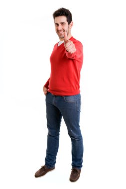 mutlu bir adam beyaz adam başparmak pes tam uzunlukta