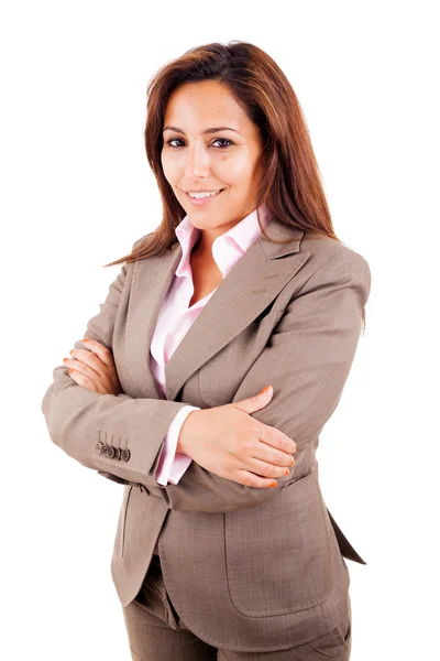 Joven empresaria sonriente. Aislado sobre fondo blanco — Foto de Stock