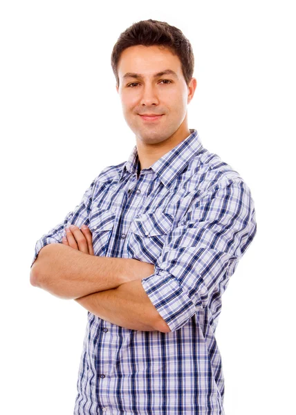 Retrato de jovem homem casual sorrindo, isolado em branco — Fotografia de Stock