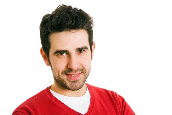 Retrato de jovem homem casual sorrindo, isolado em branco — Fotografia de Stock