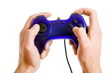 Beyaz arkaplanda elle izole edilmiş bir video oyunu denetleyici