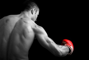 siyah arka plan üzerine genç boksör fighter