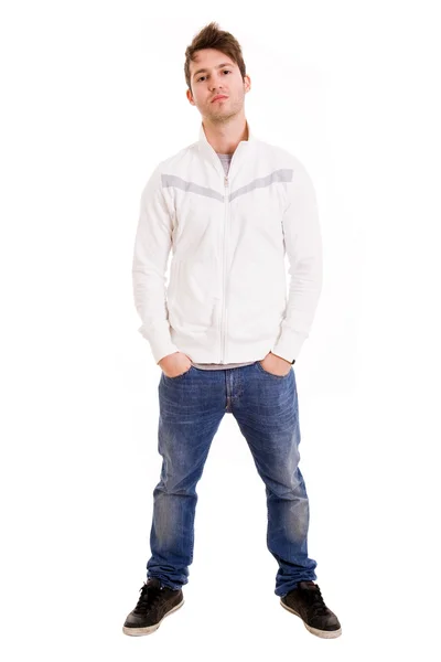 Junge lässige Mann voller Körper in einem weißen Hintergrund — Stockfoto