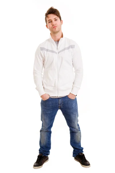 Junge lässige Mann voller Körper in einem weißen Hintergrund — Stockfoto